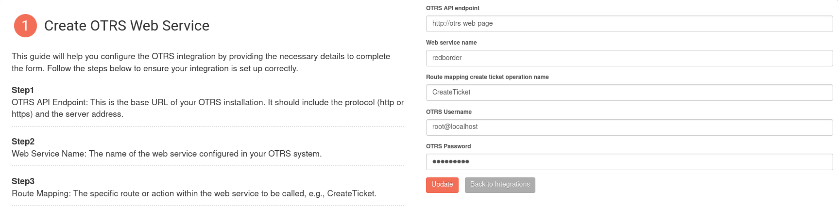 Configure redBorder Web UI to Use the OTRS API