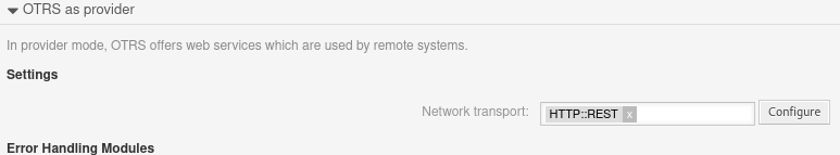 Set HTTP::REST as Network Transport and click to configure