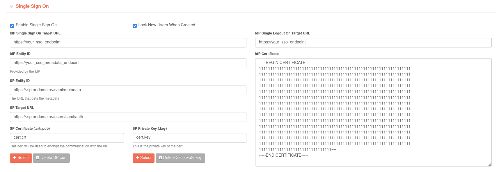 SSO Config Parameters