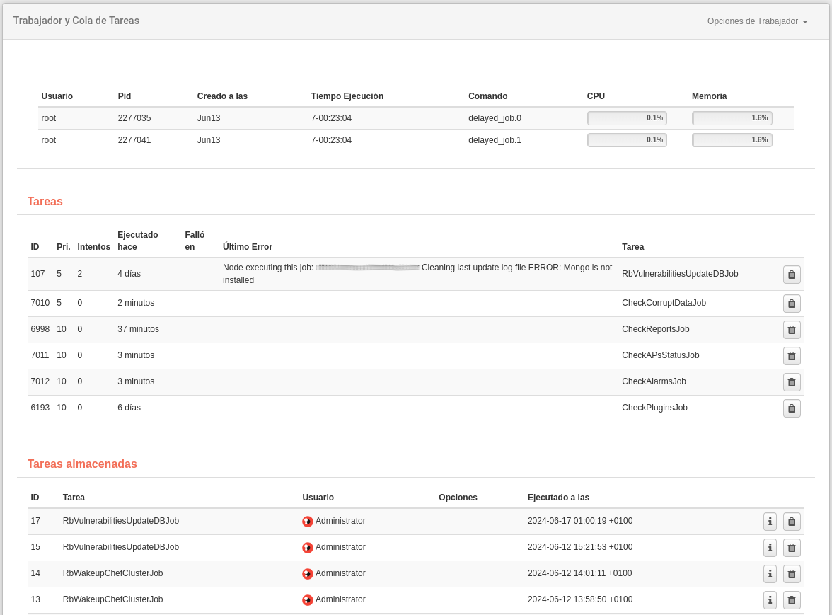 Worker and Job Queue: status of the worker list and job queue